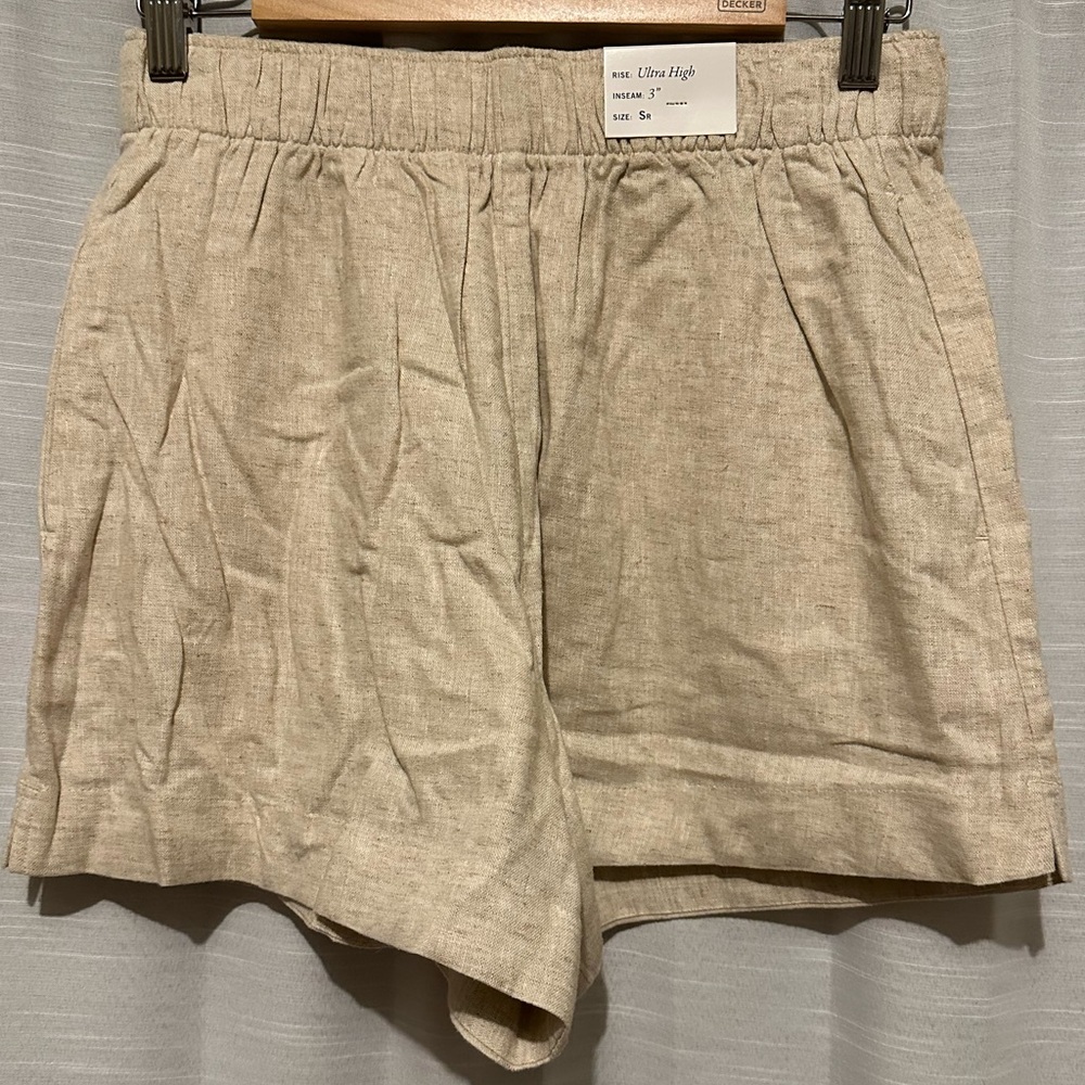 Abercrombie & Fitch High Waist Linen Tan Shorts